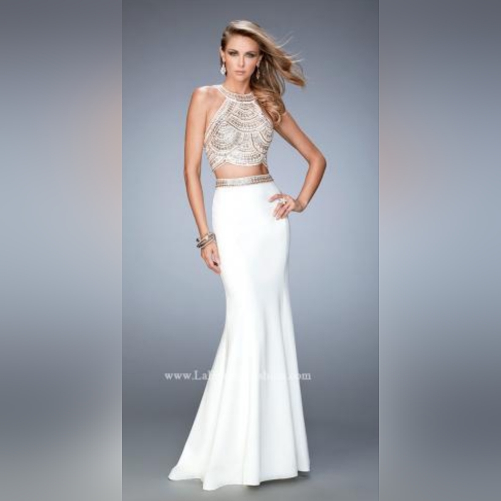 GIGI 2 Piece Le‎ Femme Ivory With Rose Gold Sequins Prom Dress Womens Size 4